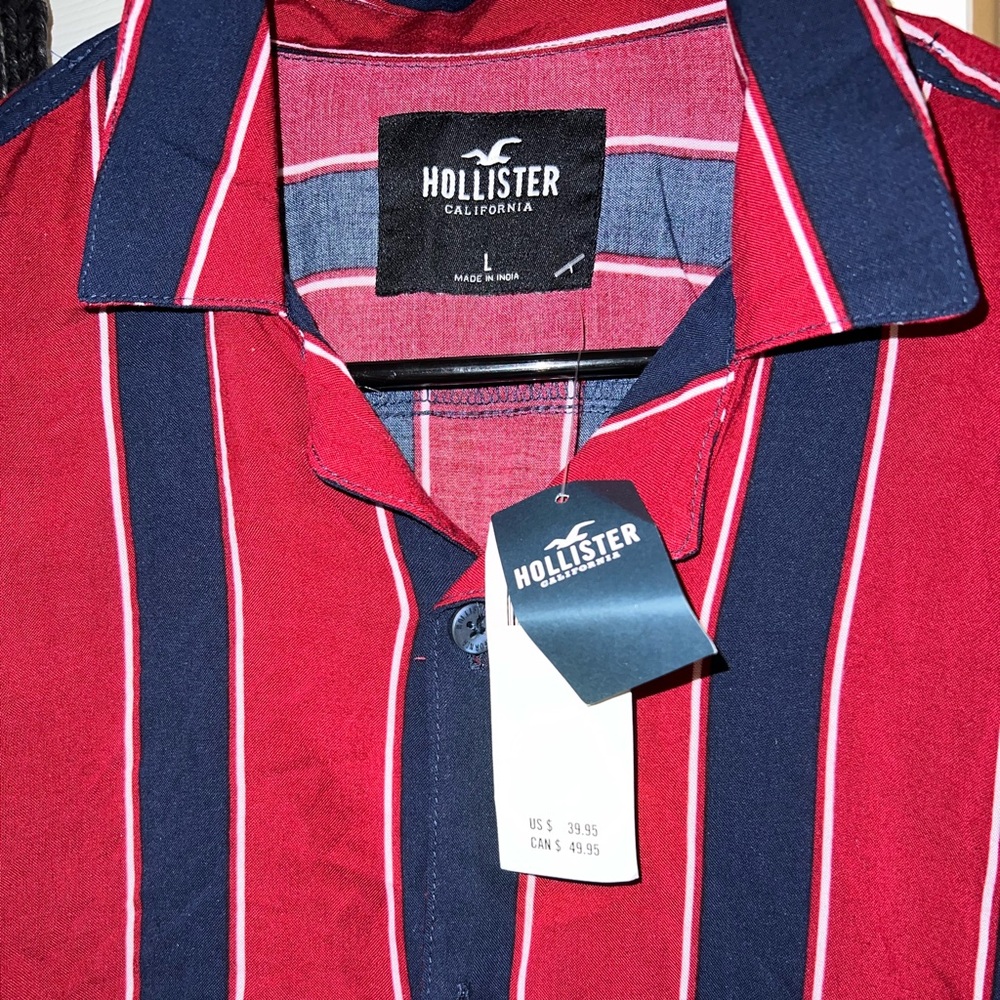Hollister red and blue button down mens